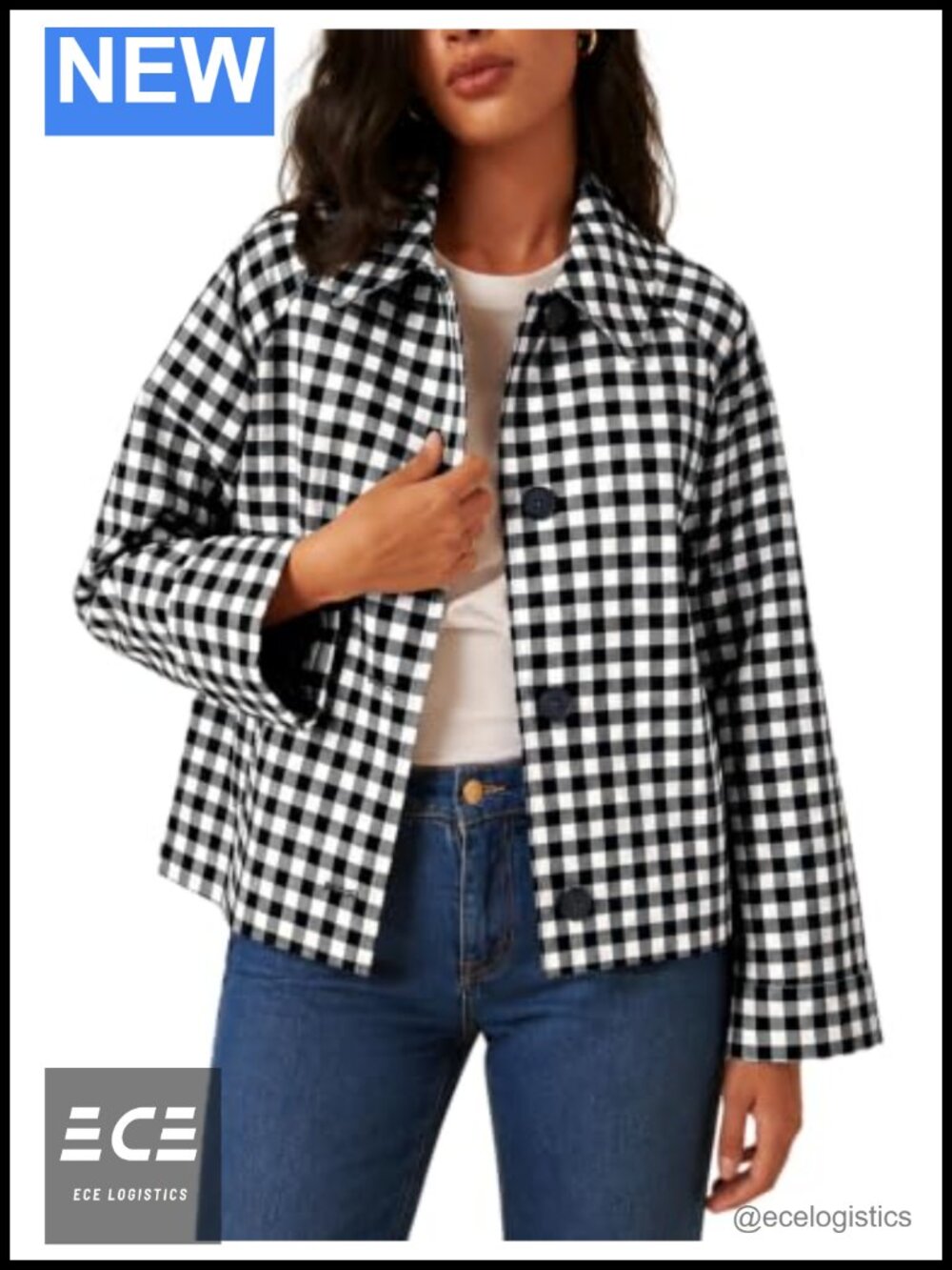 Plaid Short Trench Jacket Lapel Button Down Lightweight Outwear with Pockets